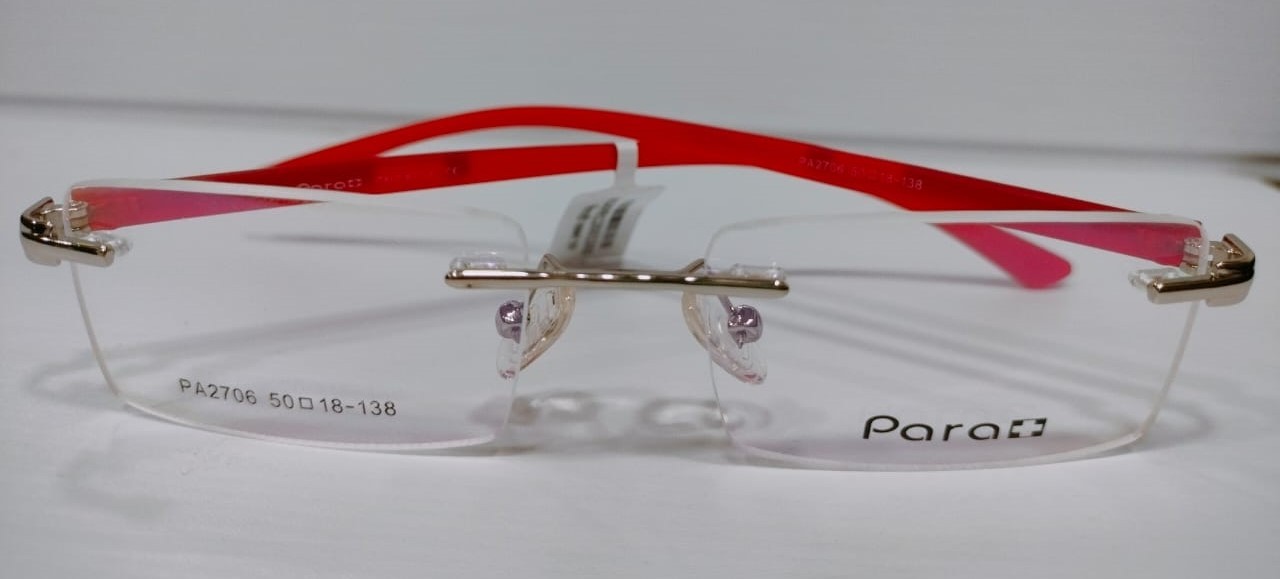 Brand Para Sunglasses (Chashma) || Rectangular Rimless with Red color Light Weight TR Side